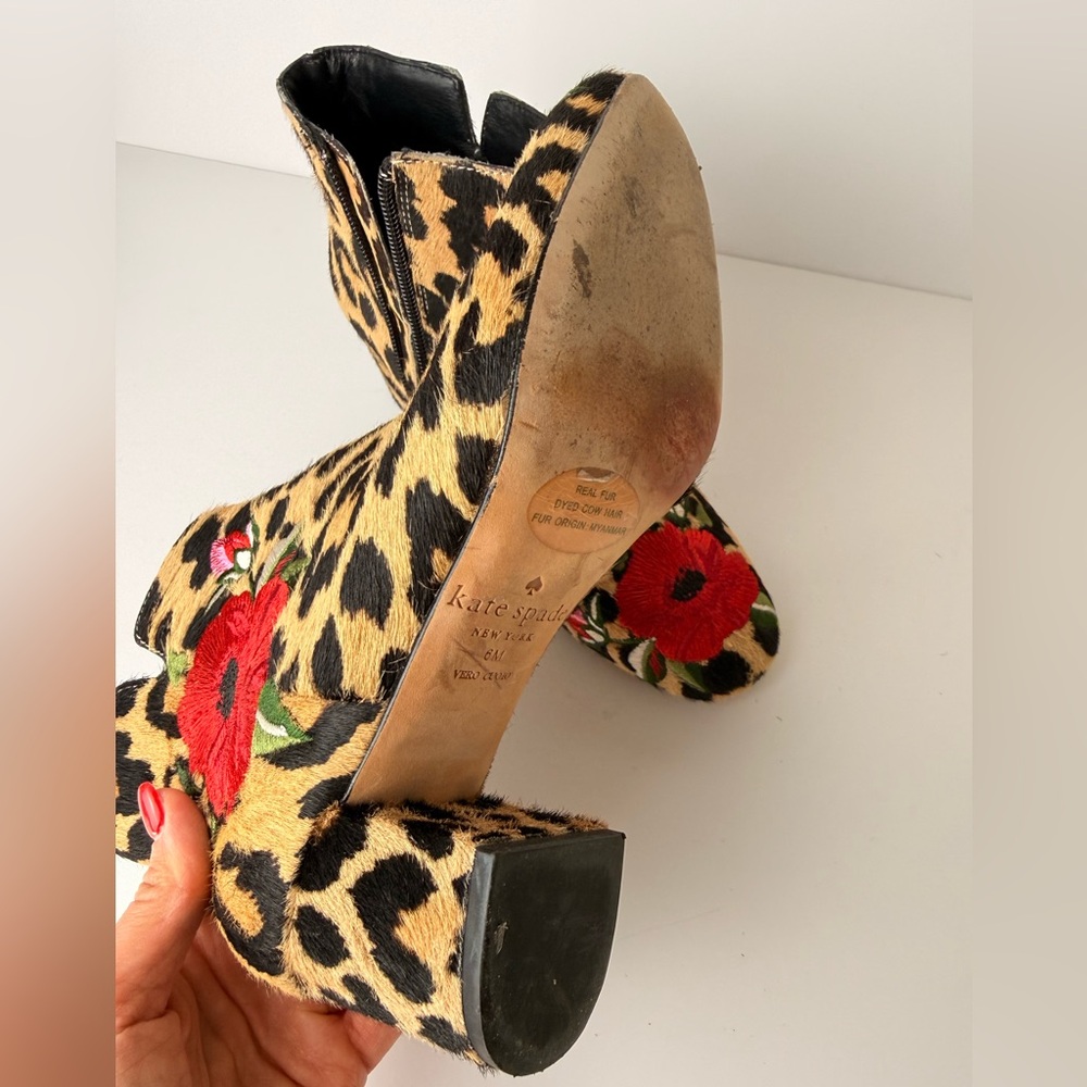 Kate Spade Langton Leopard Real Fur Calf‎ Hair Floral Embroidered Ankle Boots 6 - Picture 12 of 12
